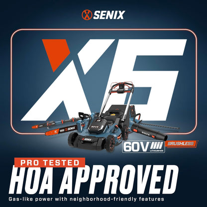 SENIX X6 60 Volt Max* 21-Inch 3-in-1 Cordless Push Lawn Mower, with Bagging, Mulching, and Side Discharge, Height Adjustment, Smart Display, 6Ah Lithium-ion Battery & Charger Included (LPPX6-H)