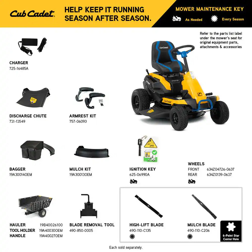 Cub Cadet CC30E 30 In. 56V 30Ah Electric Cordless Riding Lawn Mower