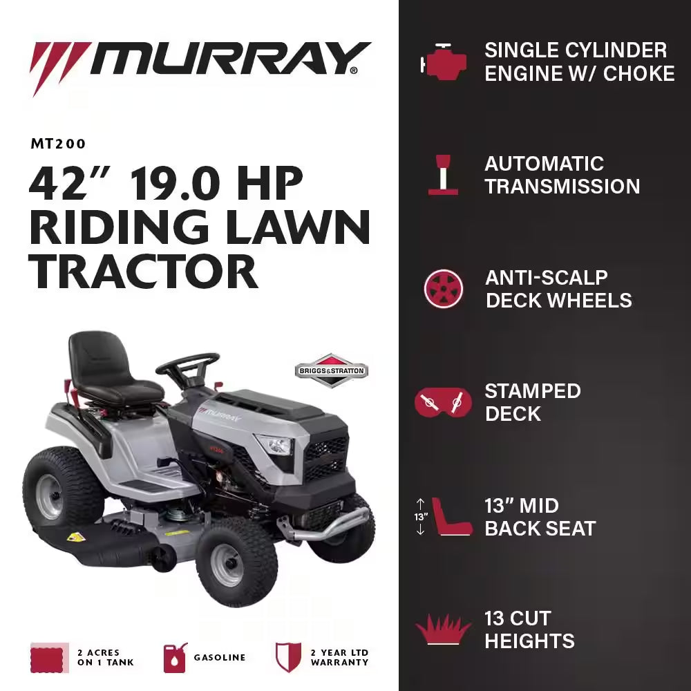 Murray MT200 42 In. 19 HP Automatic Gas Riding Lawn Tractor